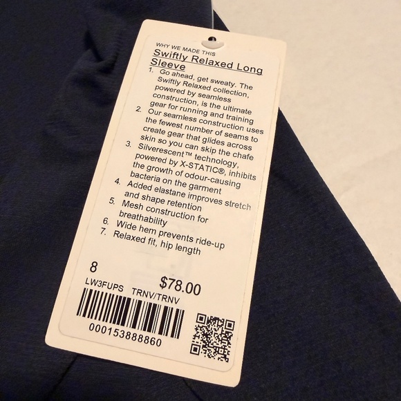NWT Lululemon Swiftly Relaxed Long-Sleeve Shirt *Hip Length True Navy Size 8 - Picture 3 of 6